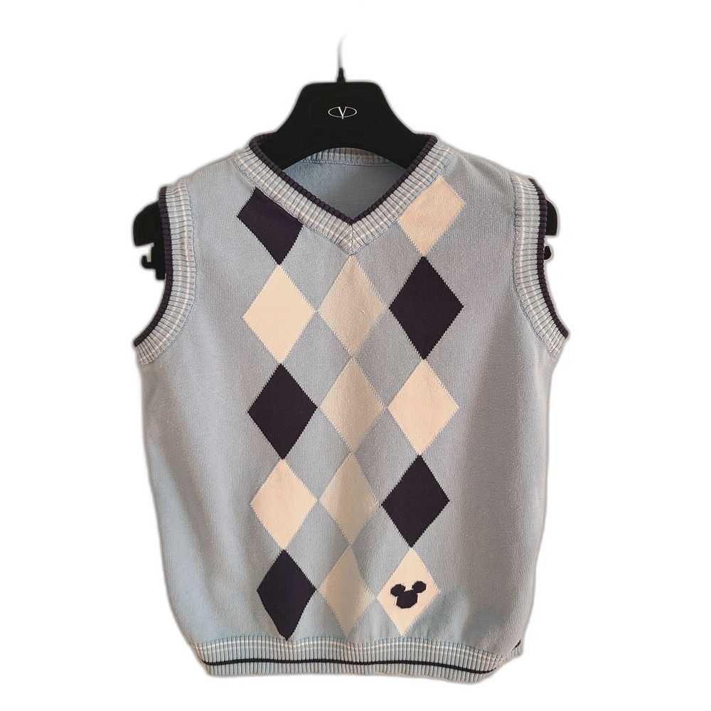 GAP Kids Unisex Argyle Cotton Vest - Light Blue and Navy Size 10 kids